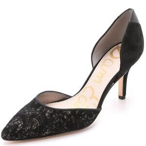 Sam Edelman Opal d'Orsay Lace & Suede Leather Women's Black Pointed Toe Heels